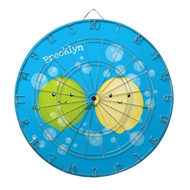 Cute happy lemon lime cartoon illustration dartboard (Front)