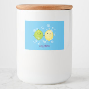 Cute happy lemon lime cartoon illustration food label