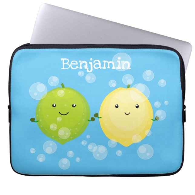 Cute happy lemon lime cartoon illustration laptop sleeve (Front)