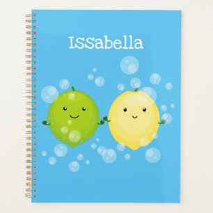 Cute happy lemon lime cartoon illustration planner