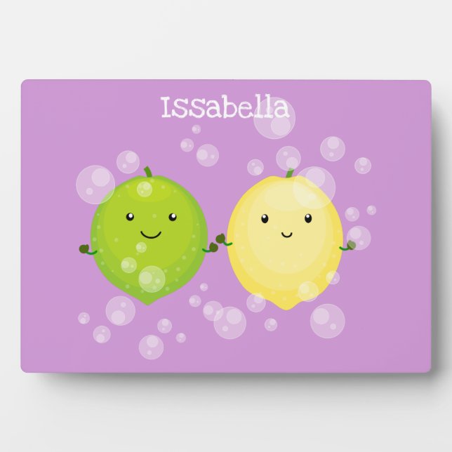 Cute happy lemon lime cartoon illustration plaque (Front)