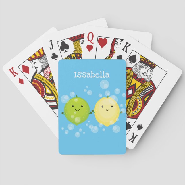 Cute happy lemon lime cartoon illustration playing cards (Back)