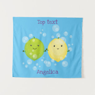 Cute happy lemon lime cartoon illustration tapestry