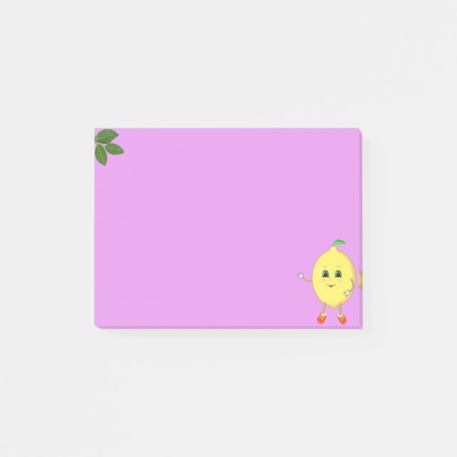 Cute happy lemon on violet post-it notes (Front)