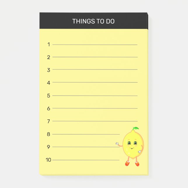 Cute Happy Lemon Things To Do on Yellow Post-it Notes (Front)