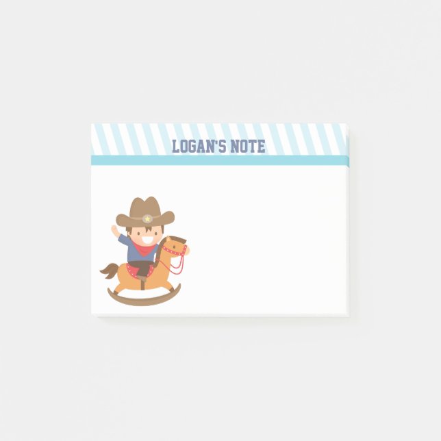 Cute Happy Little Cowboy on Rocking Horse Post-it Notes (Front)