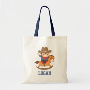 Cute Happy Little Cowboy on Rocking Horse Tote Bag