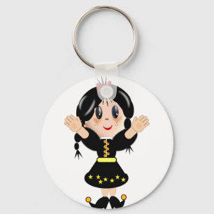 Cute happy little girl cartoon key ring