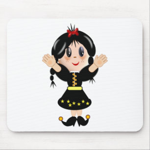 Cute happy little girl cartoon mouse pad