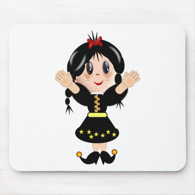 Cute happy little girl cartoon mouse pad (Front)
