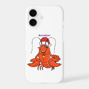 Cute happy lobster wearing Christmas hat cartoon