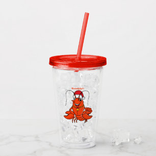 Cute happy lobster wearing Christmas hat cartoon Acrylic Tumbler