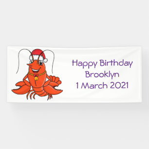 Cute happy lobster wearing Christmas hat cartoon Banner