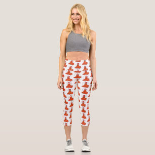 Cute happy lobster wearing Christmas hat cartoon Capri Leggings