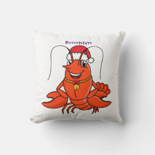 Cute happy lobster wearing Christmas hat cartoon Cushion