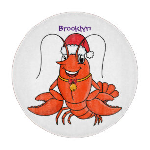 Cute happy lobster wearing Christmas hat cartoon Cutting Board