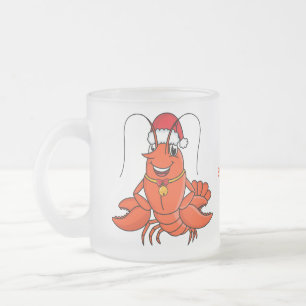 Cute happy lobster wearing Christmas hat cartoon Frosted Glass Coffee Mug