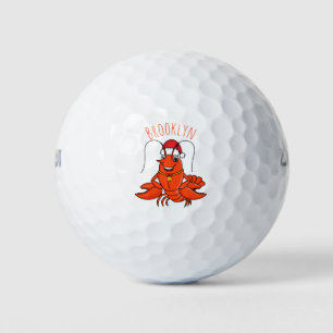 Cute happy lobster wearing Christmas hat cartoon Golf Balls