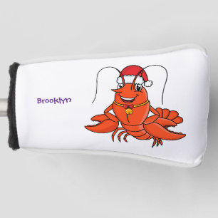 Cute happy lobster wearing Christmas hat cartoon Golf Head Cover