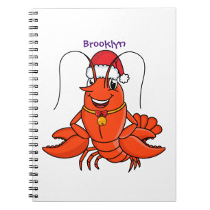 Cute happy lobster wearing Christmas hat cartoon Notebook