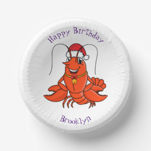 Cute happy lobster wearing Christmas hat cartoon Paper Plate