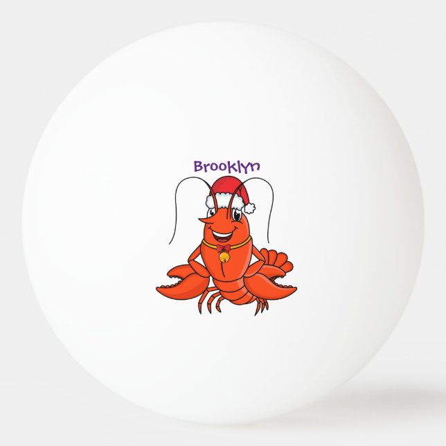 Cute happy lobster wearing Christmas hat cartoon Ping Pong Ball (Front)