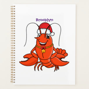Cute happy lobster wearing Christmas hat cartoon Planner