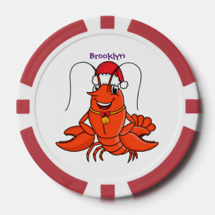 Cute happy lobster wearing Christmas hat cartoon Poker Chips