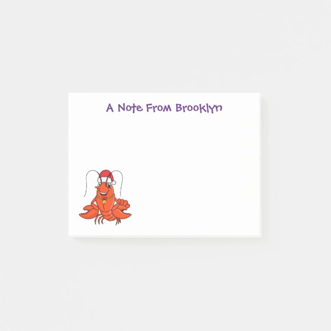 Cute happy lobster wearing Christmas hat cartoon Post-it Notes (Front)