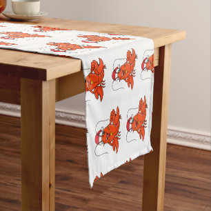 Cute happy lobster wearing Christmas hat cartoon Short Table Runner