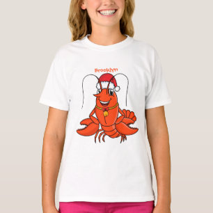 Cute happy lobster wearing Christmas hat cartoon T-Shirt
