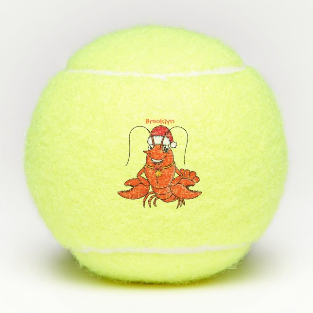 Cute happy lobster wearing Christmas hat cartoon Tennis Balls (Front)