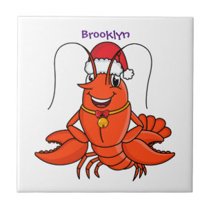 Cute happy lobster wearing Christmas hat cartoon Tile