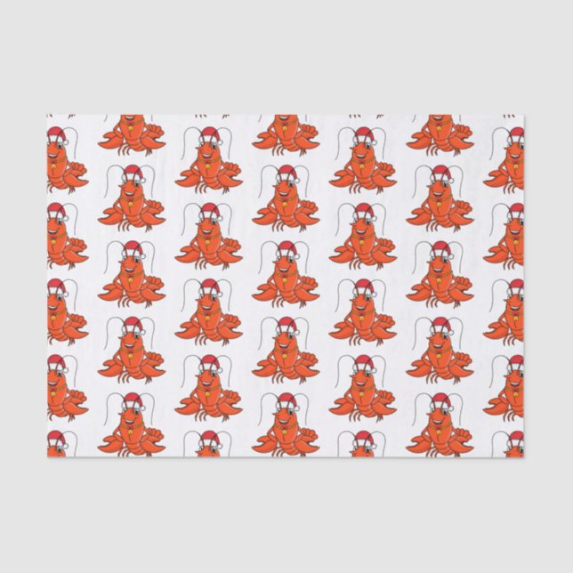 Cute happy lobster wearing Christmas hat cartoon Tissue Paper (Front)