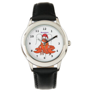 Cute happy lobster wearing Christmas hat cartoon Watch