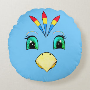 Cute Happy Macaw Bird Face Round Cushion