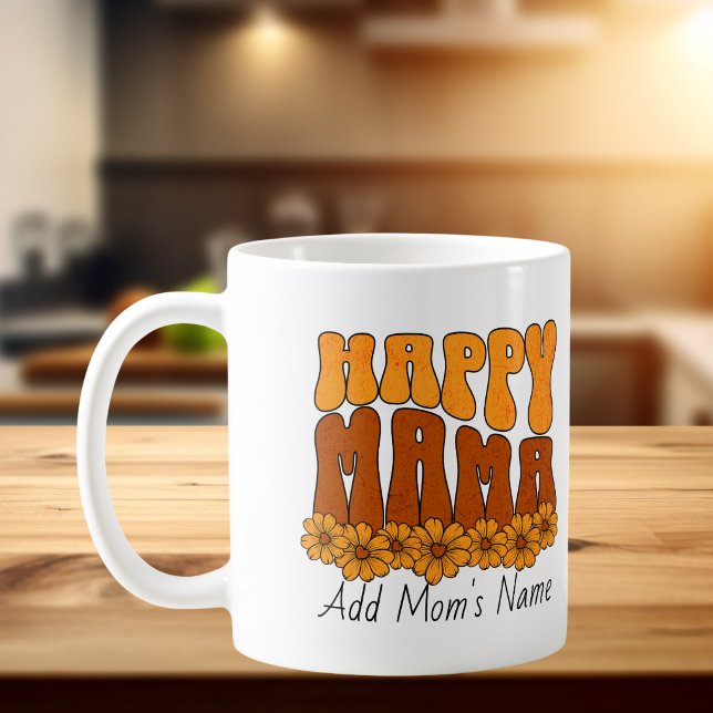 Cute Happy Mama Gold & Browns Coffee Mug (Sweet Floral happy mama design, customize, add Mama's Kids Names)
