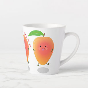 Cute happy mango cartoon illustration latte mug