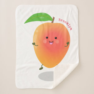 Cute happy mango cartoon illustration  sherpa blanket