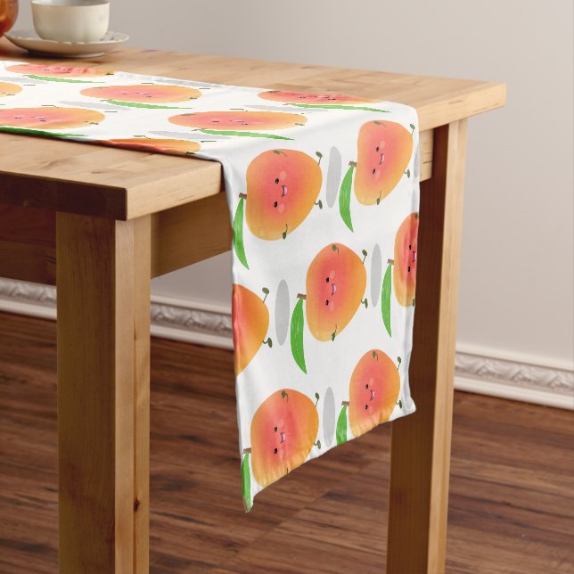 Cute happy mango cartoon illustration short table runner (In Situ)