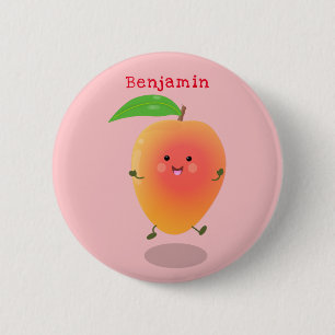 Cute happy mango yellow cartoon illustration 6 cm round badge