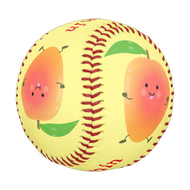 Cute happy mango yellow cartoon illustration baseball (Angled)