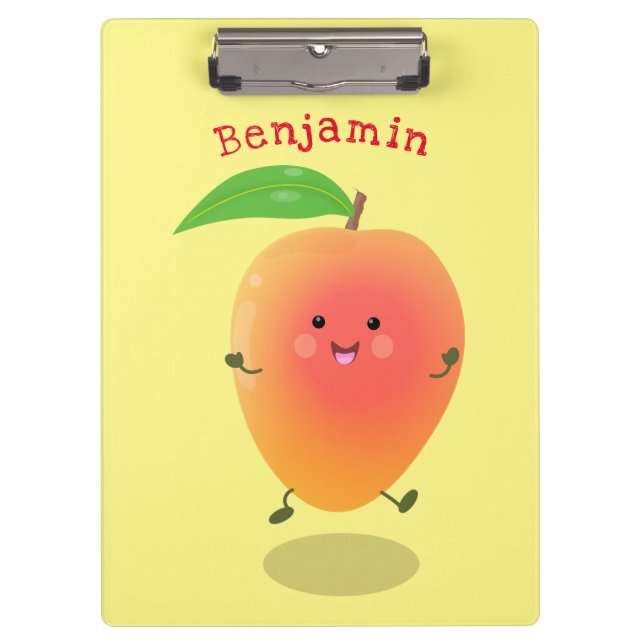 Cute happy mango yellow cartoon illustration clipboard (Front)