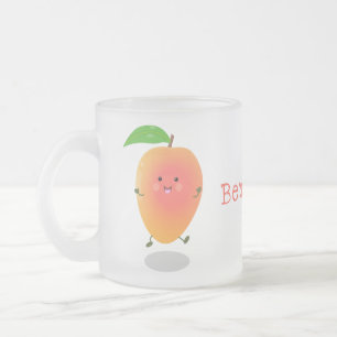Cute happy mango yellow cartoon illustration frosted glass coffee mug