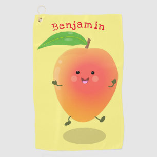 Cute happy mango yellow cartoon illustration golf towel