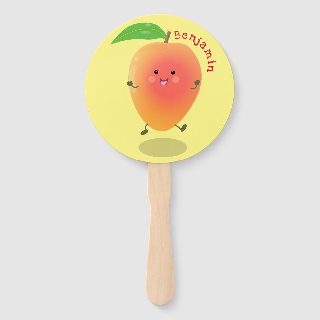 Cute happy mango yellow cartoon illustration hand fan (Front)