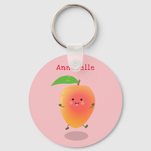 Cute happy mango yellow cartoon illustration key ring (Front)