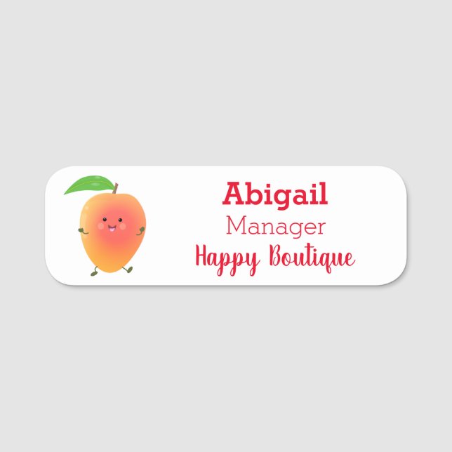 Cute happy mango yellow cartoon illustration  name tag (Front)