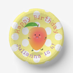 Cute happy mango yellow cartoon illustration paper plate