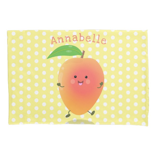 Cute happy mango yellow cartoon illustration pillowcase (Front)
